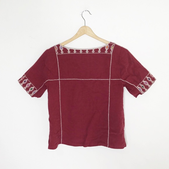 Madewell Embroidered Tee Top Maroon Red XS - Picture 4 of 7